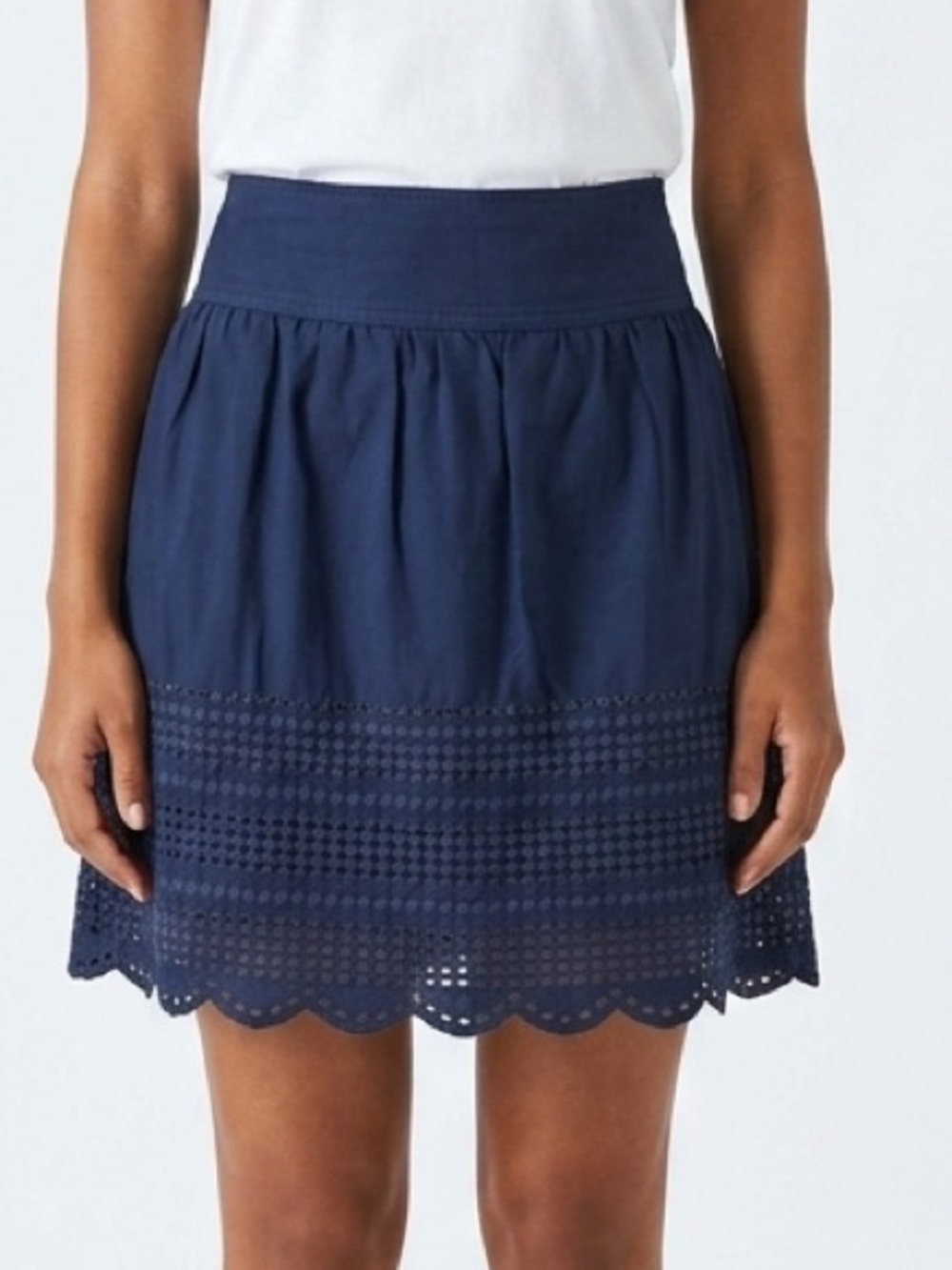 CASLON Navy Blue Cotton Eyelet Mini Skirt Lime Green Lining Size XS $80 KL EUC